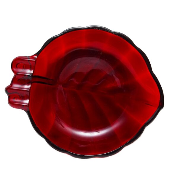 Art Deco Roly Poly Royal Ruby Leaf Shape Dish/Ash Tray by Anchor Hocking - Picture 3 of 6